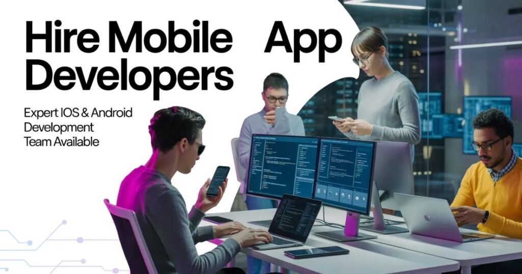 Developer testing a hire mobile app developers on multiple devices for performance and quality.
