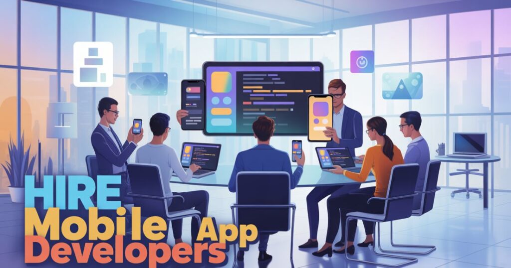 hire mobile app developers coding a mobile app interface using latest tools and technologies.