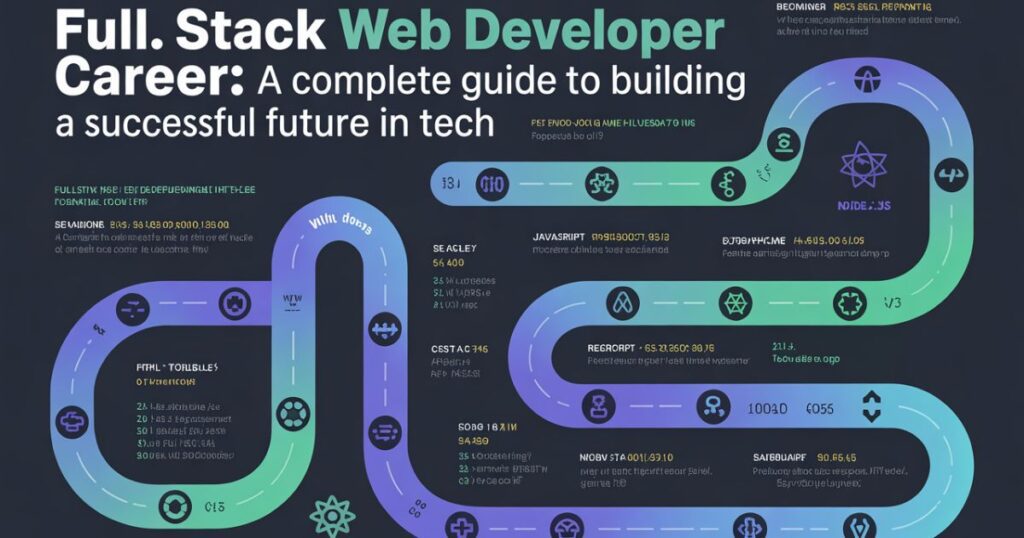 Full Stack Web Developer Career roadmap showing front-end and back-end technologies