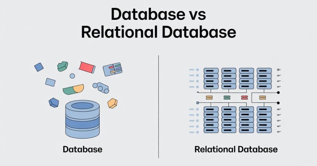 Database vs Relational Database use case comparison for business and application development.