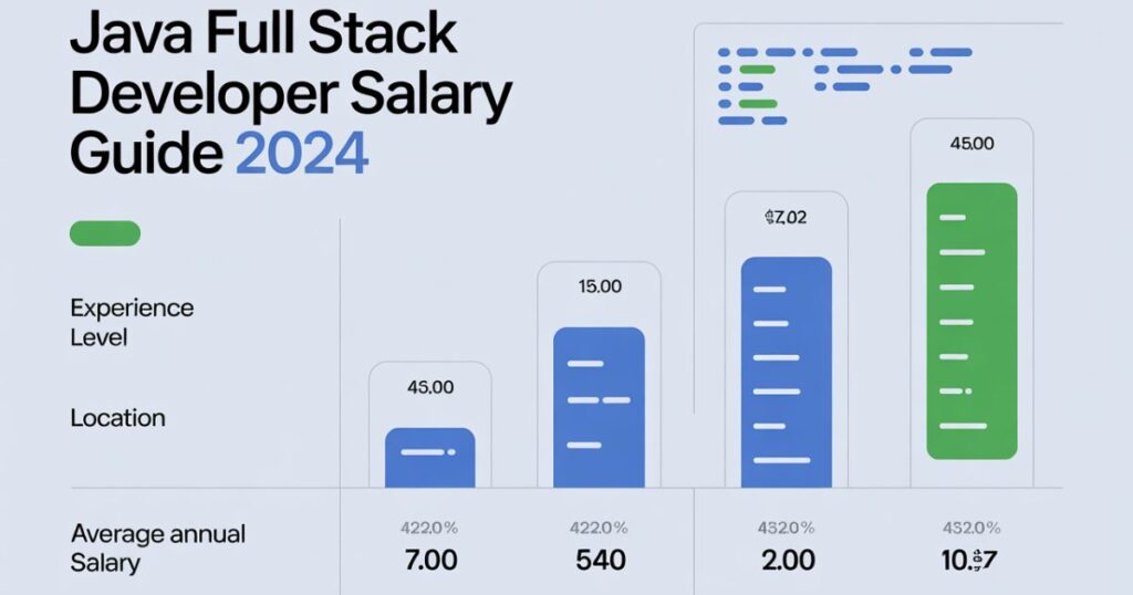Java Full Stack Developer Salary range chart displaying minimum, median, and maximum annual pay.