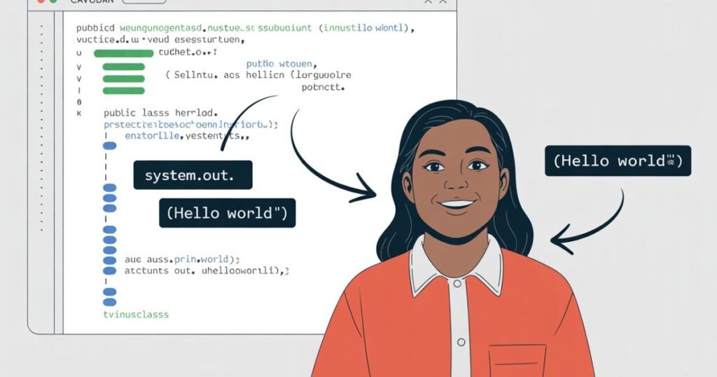 Explain Java code showing basic syntax and structure in a Java program