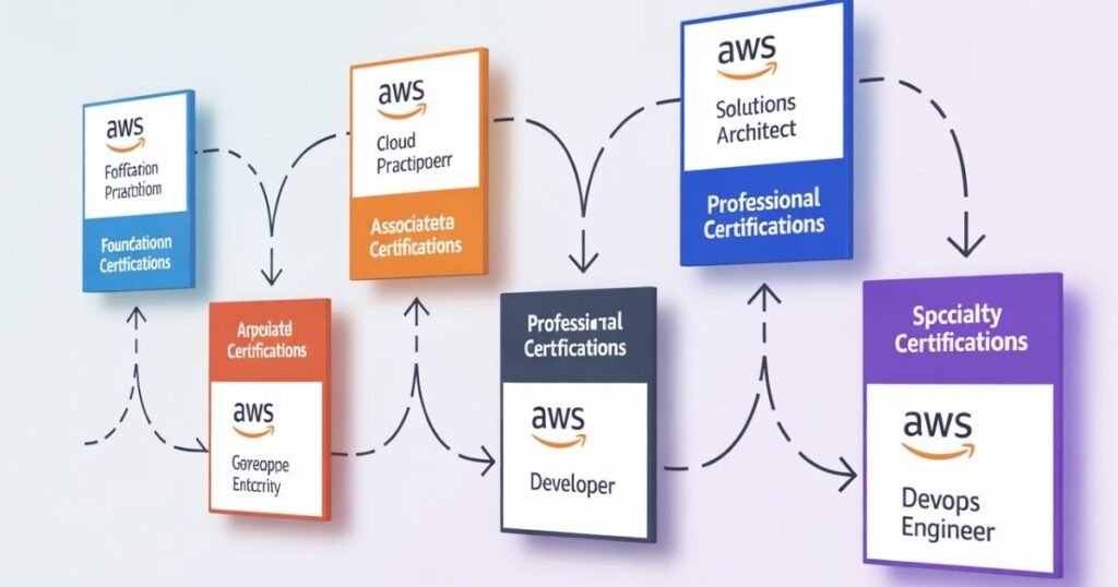 AWS Certifications Path by checkmateittech showing structured AWS training and placement roadmap for beginners