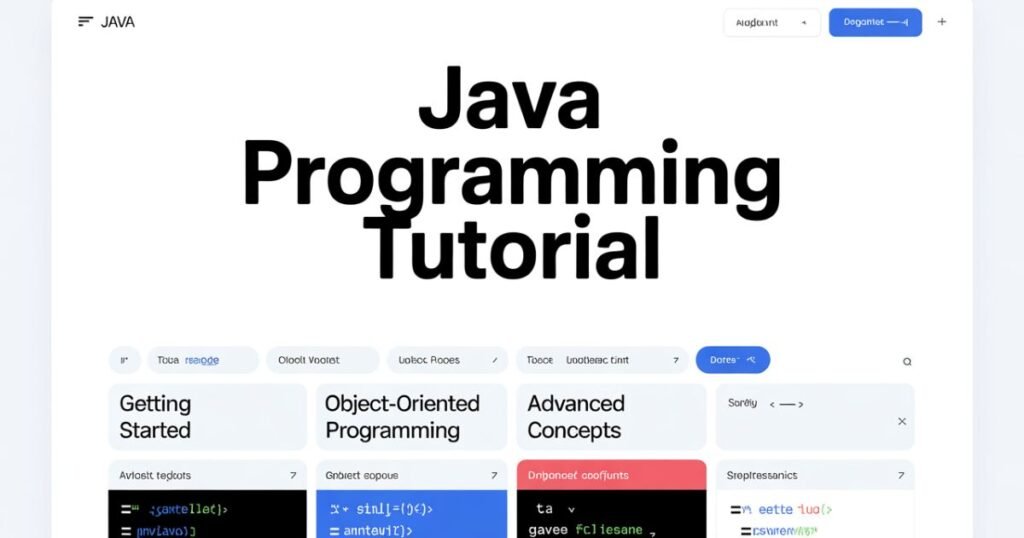 Good Java Tutorial showing Java code examples on a laptop screen