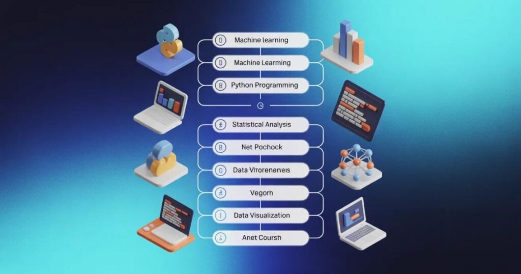 Data Science Course online learning with laptop and analytics dashboard